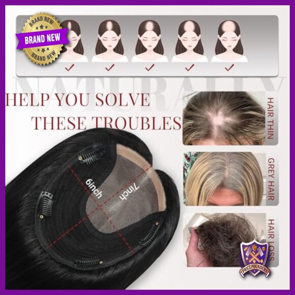 Large Base Human Hair Topper 6x7 150 Density for Thinning Hair main image 6